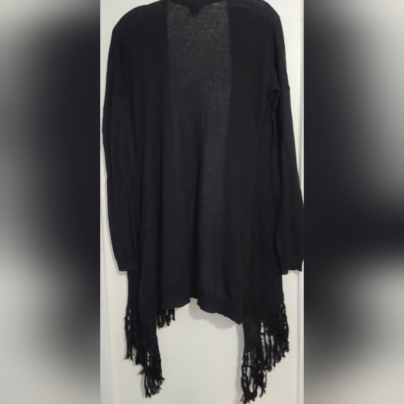 Theory Black Vesta Cotton Cashmere Fringe Trim Lightweight Cardigan Size XS - Picture 9 of 15